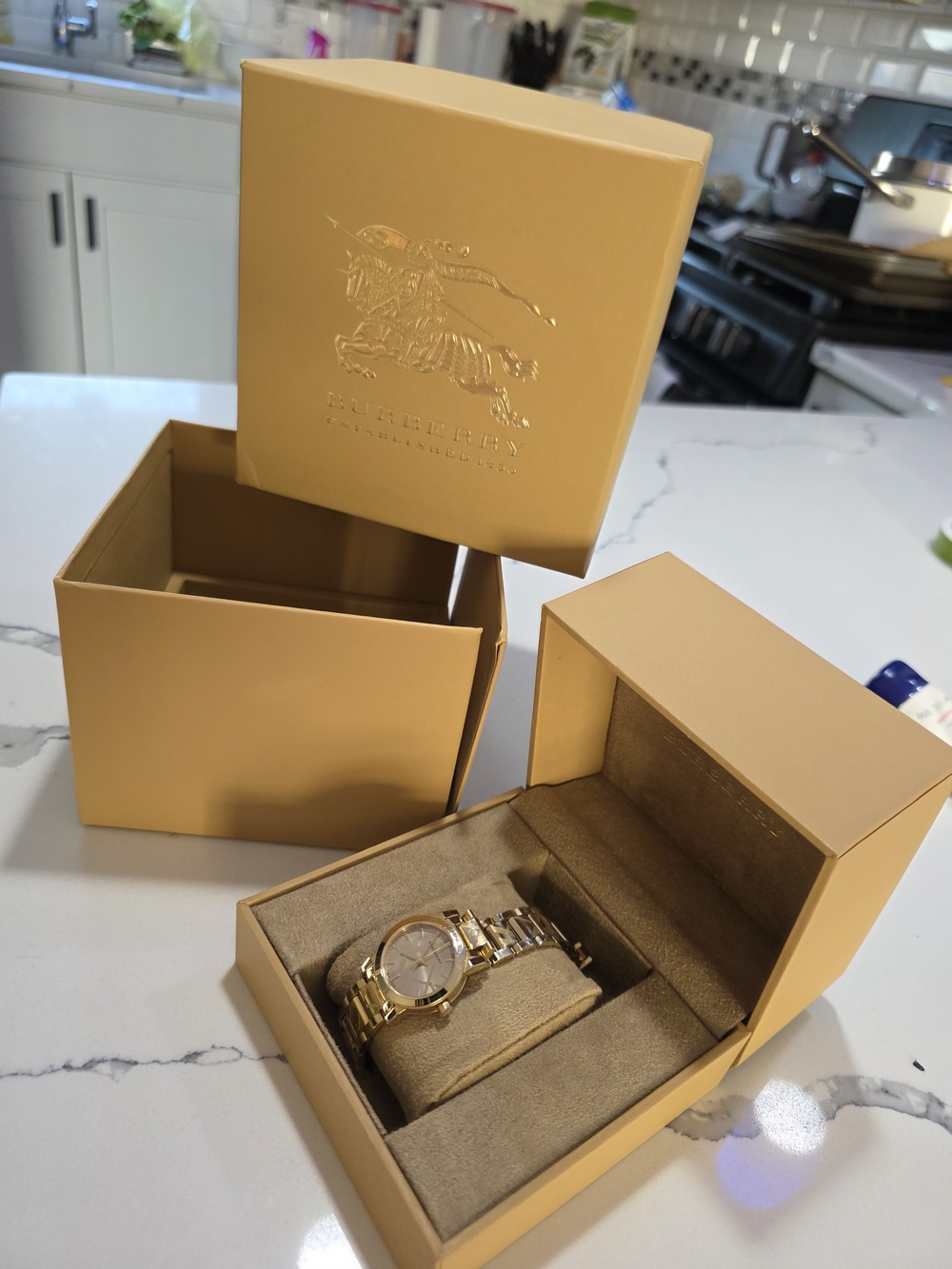 Authentic Burberry Gold Tone Ladies' Watch with Branded Box